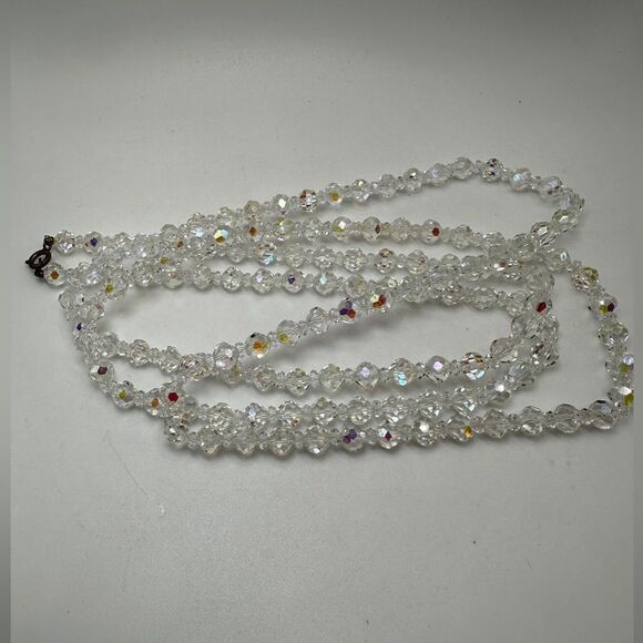 54" vintage Aurora Borealis (AB) crystal necklace! - Picture 9 of 14